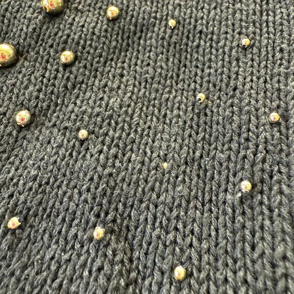 Vintage Rochelle-Forest Black Sweater Gold Stud Beads Ramie Cotton L - Picture 9 of 16